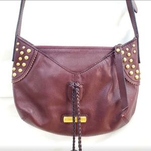 Isabella Fiore Studded Leather Crossbody Bag Burgundy Wine Red Tassels Boho